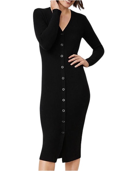 Lord & Taylor Ribbed V Neck Buttoned Duster Cardigan